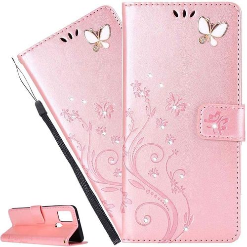 Coque Iphone 6s / Iphone 6,Etui Housse Pour Iphone 6s Coque Gaufrage Paillette Diamant Papillon Fleur Pu Cuir Flip Wallet Coquille Couverture Pour Iphone 6s,Gh Rose
