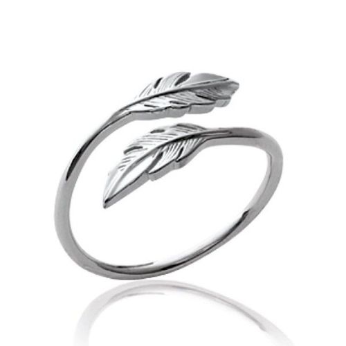 Alliance Fiançailles Ouverte Plumes Femme - Argent Massif 925/1000 Rhodié
