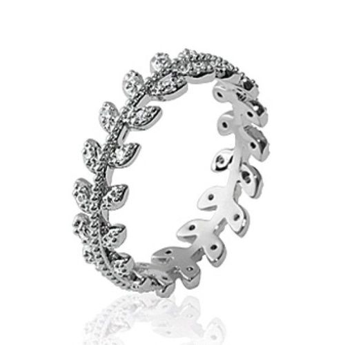 Alliance Lauriers Sertie Femme - Argent Massif 925 Rhodié - Oxyde De Zirconium