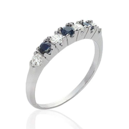 Bague Alliance Femme - Argent Massif 925 Rhodié - Rail Zircons Blancs Et Bleus