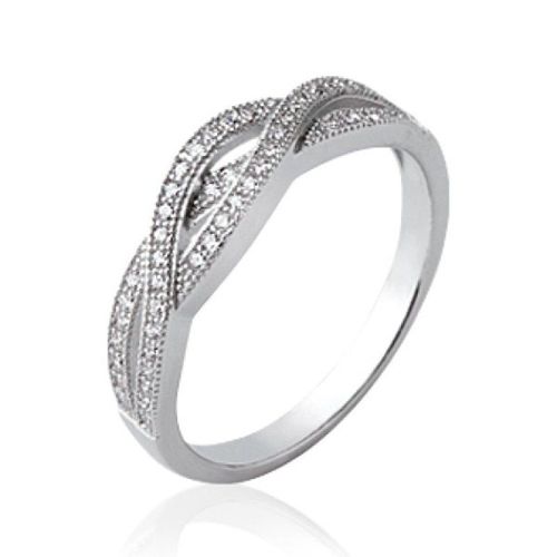 Alliance Entrelacée Sertie Femme - Argent Massif 925/1000 Rhodié - Zirconium