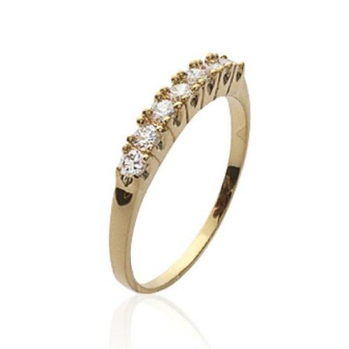 Alliance Fiançailles Femme - Plaqué Or Jaune 750 - Sept Faux Diamants Griffes