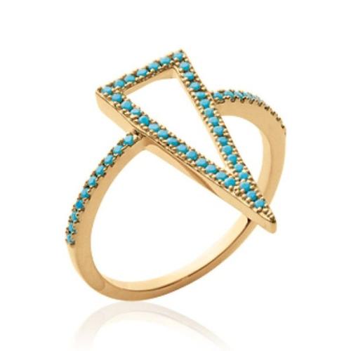 Bague Alliance Femme - Plaqué Or 750 - Triangle Inca Pierres Bleu Turquoise