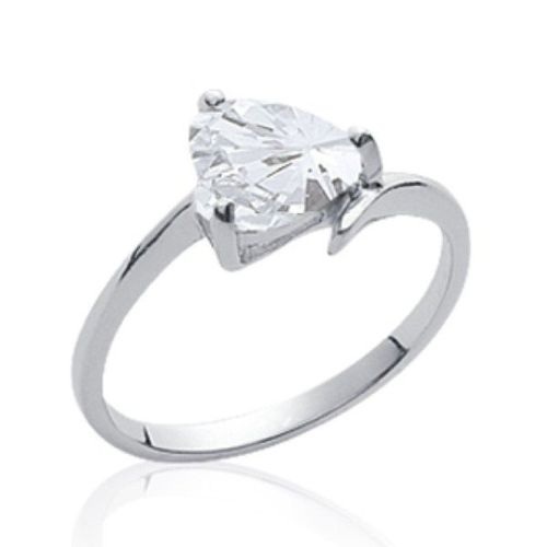 Solitaire Femme - Argent 925 Massif Rhodié - Gros Zircon Triangulaire 3 Griffes
