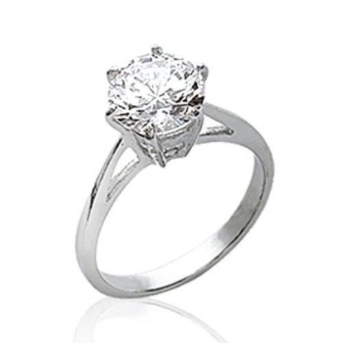 Gros Solitaire Femme - Argent 925 Massif Rhodié - Oxyde Zirconium Six Griffes