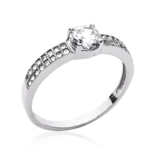 Solitaire Femme - Argent Massif 925 Rhodié - 2 Rangs Strass Et Zircon 4 Griffes