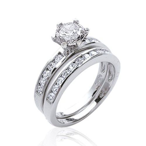 Double Solitaire Femme - Argent 925 Massif Rhodié - Deux Anneaux Sertis Zircons