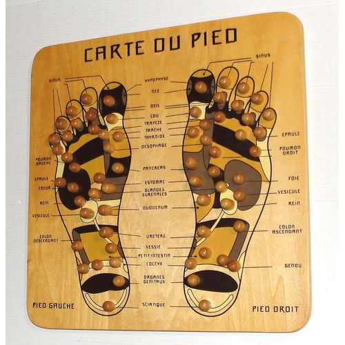 planche en bois la carte du pied droit et gauche massage acupression reflexologie plantaire