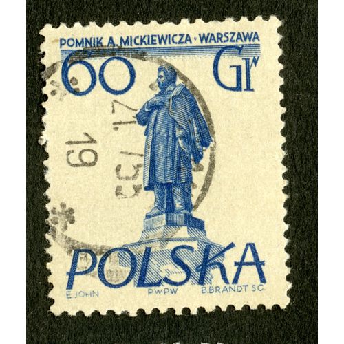 Timbre Oblitéré Polska, Pomnik A.Mickiewicza, Warszawa, 60 Gr, John, Brandt