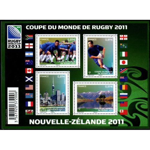 France 2011, Très Beau Bloc Feuillet Neuf** Luxe Yvert 4576, Timbres 4576, 4577, 4578, 4579, Coupe Du Monde De Rugby En Nouvelle Zélande.