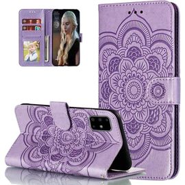 Coque Galaxy S22,Etui Housse Pour Samsung Galaxy S22 Coque Gaufrage Fleur De Mandala Pu Cuir Flip Wallet Couverture Pour Samsung Galaxy S22,Ld Mandala Purple