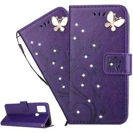 Coque Galaxy S22,Etui Housse Pour Samsung Galaxy S22 Coque Gaufrage Paillette Diamant Papillon Fleur Pu Cuir Flip Wallet Couverture Pour Samsung Galaxy S22,Gh D Purple