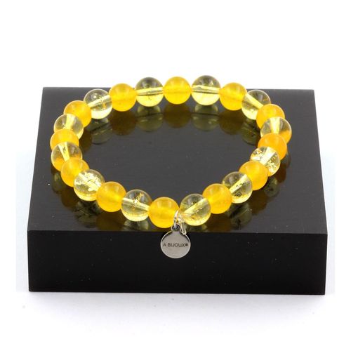 Bracelet Perles Citrine + Agate Jaune 8 Mm. Fabriqué En France.