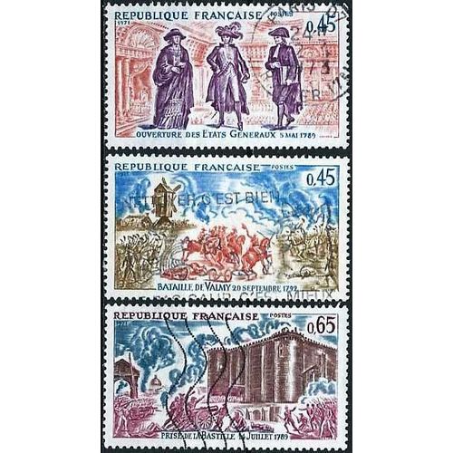 France 1971, Belle Série Historique, Timbres Yvert 1678, En 1789 Les États Généraux, 1679, En 1792 Bataille De Valmy, 1680, En 1792 Prise De La Bastille, Oblitérés, Tbe