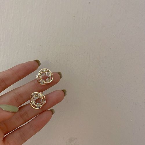Boucles D'oreilles Rondes En Métal Zircon Pour Femmes, Bijoux Géométriques En Cristal Délicat, À La Mode Coréenne, En Métal Doré, Nouvelle Collection 2021