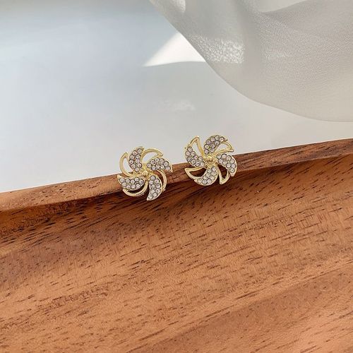 Boucles D'oreilles Moulin À Vent Rotatif En Métal Strass, Boucles D'oreilles Créatives Et Populaires Pour Filles, Accessoires De Fête