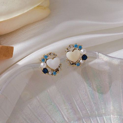 2021 Nouveauté À La Mode Ronde Acrylique Rétro Simple Bleu Cristal Amour Coquille Perle Boucles D'oreilles Pour Femmes Mode Bijoux Doux