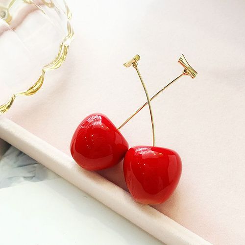Boucles D'oreilles Rondes En Résine Pour Femmes, Mignonnes/Romantiques, En Forme De Fruit De Cerise Rouge, Style Bohème, Nouvelle Collection