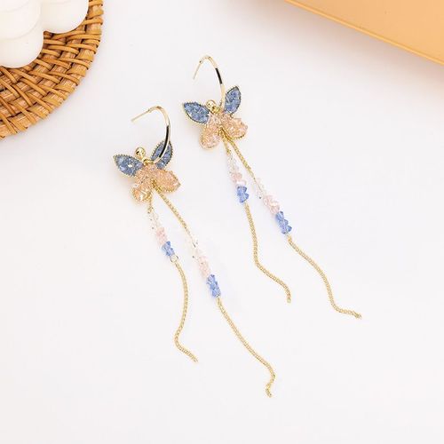 Boucles D'oreilles Papillon Vintage En Cristal Violet Pour Femmes, Longues, Bijoux De Luxe À La Mode, 2020