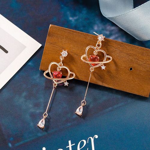 Boucles D'oreilles Vintage En Zircon Pour Femmes, Bijoux En Cristal Rose, Pendentif Long En Forme De C¿Ur, 2020