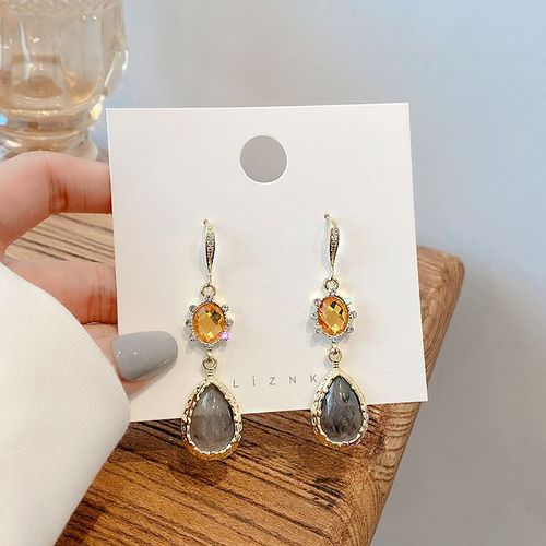 Boucles D'oreilles Vintage Rétro Jaune En Cristal Pour Femmes, Pendentif Goutte D'eau, Bijoux, 2020