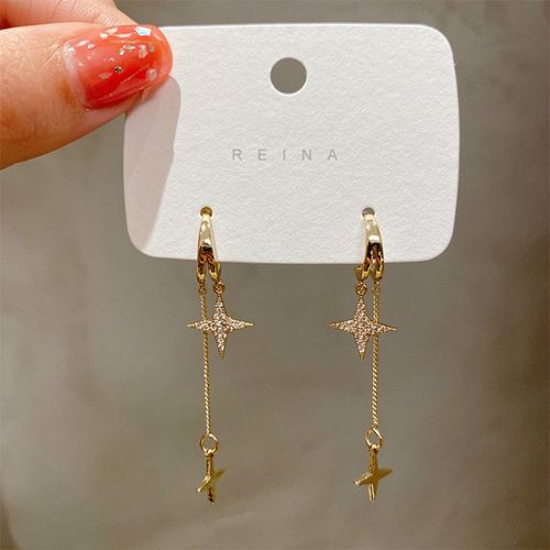 2021 Nouveauté Cristal Tendance Étoile Gland Longues Boucles D'oreilles Pour Femmes Mode Doux En Métal Doré Bijoux Cadeaux
