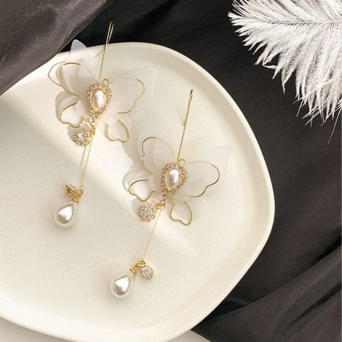Boucles D'oreilles Papillon Blanc Pour Femmes, Pendentif En Cristal, Vintage, Doux Fil, Long, Tempérament, Bijoux, Nouvelle Collection 2020