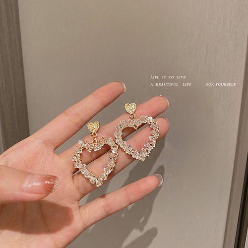 2021 Nouveauté Creux Amour Coeur Full Strass Balancent Boucles D'oreilles Pour Les Femmes Pendentif En Cristal De Mode Bijoux Fête