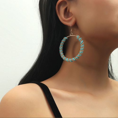 Boucles D'oreilles Rondes En Métal Pour Filles, Rétro Exagéré, Perle De Riz, Mode, Banquet, Accessoires Bijoux Populaires, Nouvelle Collection 2021