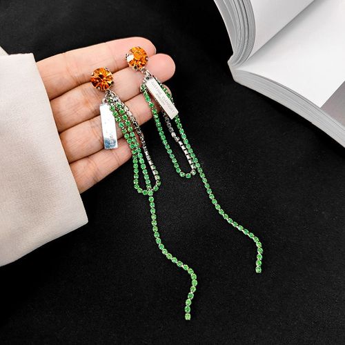 Boucles D'oreilles Vintage En Cristal Pour Femmes, Pendentif À Pompon En Strass, Contraste Géométrique, À La Mode, Nouvelle Collection 2021
