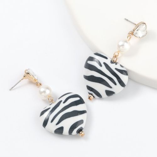 Boucles D'oreilles Pendantes En Résine Pour Femmes, Motif Noir Et Blanc, En Forme De C¿Ur, Accessoires De Bijoux Populaires Pour Fête Sur Le Campus