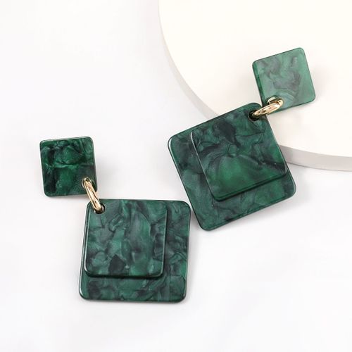 Boucles D'oreilles Géométriques En Résine Verte, Multi-Couches, Carrées, Exagérées, Créatives, Populaires, Accessoires Bijoux De Fête