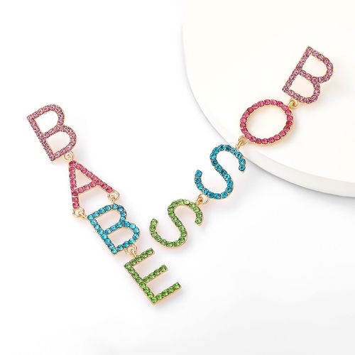Boucles D'oreilles En Métal Avec Lettres En Strass Pour Femme, Accessoires Créatifs Et Populaires Pour Campus