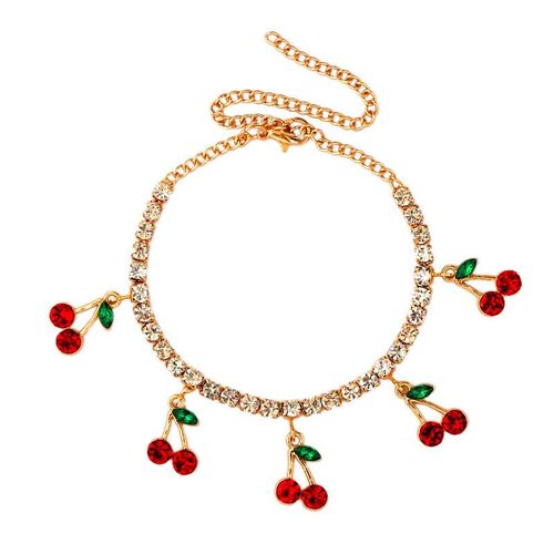 Bracelet De Cheville En Cristal Pour Femmes, Couleur Or Et Argent, Cerise, Strass, Style Boho, Bijoux De Plage Pour Les Pieds, Sandales