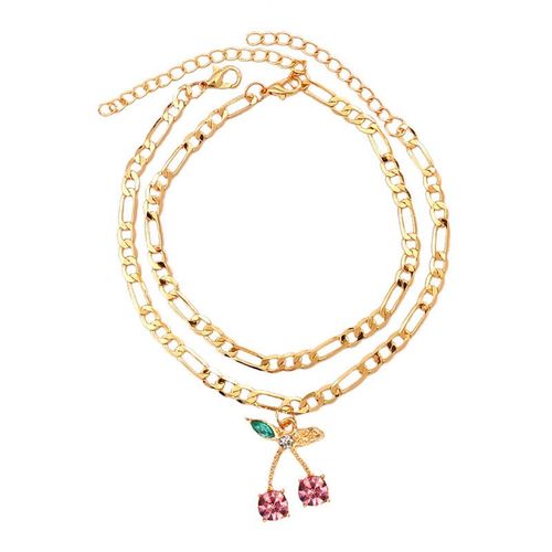 2 Bracelets De Cheville En Cristal De Cerise Brillant, Couleur Or, Réglables, Style Boho, Bijoux De Pied De Plage D'été