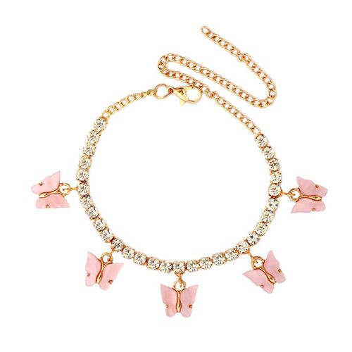 Bracelet De Cheville En Cristal Brillant Pour Femmes, Nouveau Design De Luxe, Mignon, Rose, Papillon, Sandales De Plage, Bijoux De Pied, Été