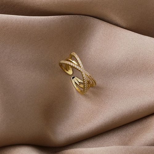 2021 Nouveauté Tendance Simple Croix Cristal Géométrique Bague Réglable Pour Les Femmes Mode Mignon Délicat Bijoux En Métal Doré