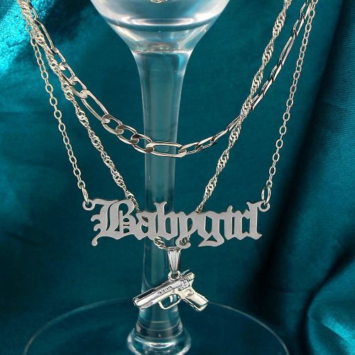 Collier Avec Pendentif En Forme De Lettre Pour Fille, Couleur Argent, Collier À Multicouches Avec Pistolet, Chaîne En Métal, Bijoux Rock Hip Hop, Nouvelle Mode