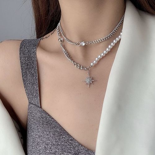 2021 Nouveauté Mode Européenne Et Américaine Femmes Chokers Colliers À La Mode Double Couche Chaîne Perle Mosaïque Collier