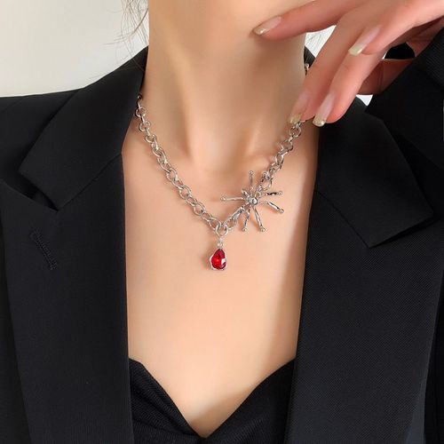 Chaîne De Clavicule En Métal Et Acrylique Pour Femmes, Araignée Rouge, Tendance, Populaire, Pull, Chaîne, Banquet, Charme