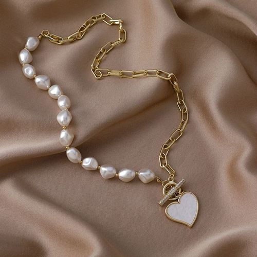 2021 Nouveauté Classique Coréenne Coquille Amour Coeur Perle Chokers Colliers Pour Femmes Mode Bijoux En Métal Doré Fête