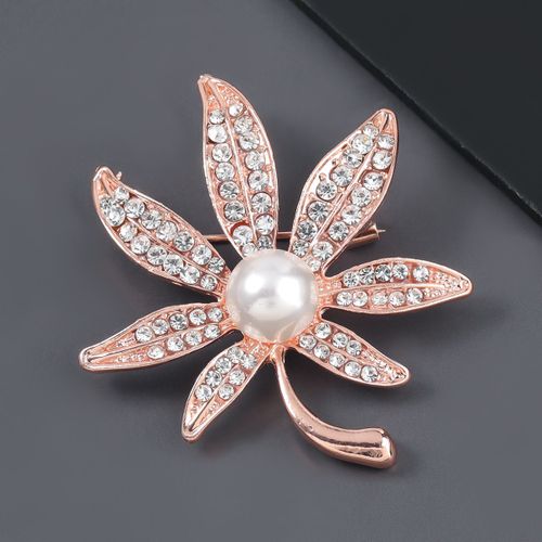 Broche En Métal Pour Femme, Imitation De Strass, Perle, Feuille, Fleur, Accessoire De Bijoux Populaire