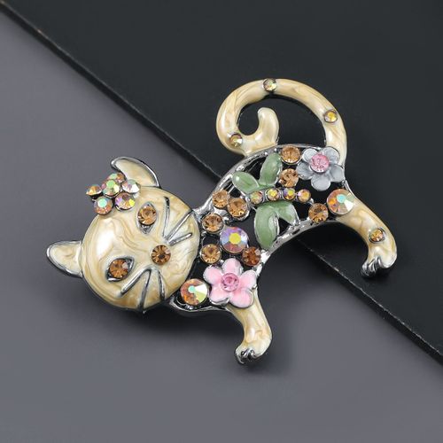 Broche En Métal Et Acrylique Pour Fille, Accessoire De Mode, Chat Sculpté Creux, Animal Mignon, Populaire, Pour Banquet, Bijoux