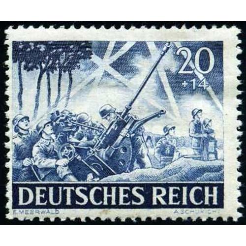 Allemagne, 3ème Reich 1943, Série Journée Des Héros, Très Beau Timbre Neuf** Luxe Yvert 755, Batterie D'artillerie Anti Aérienne - Dca, 20pf Bleu Gris.