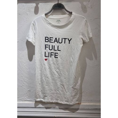 T-Shirt Kiabi Manche Courte Blanc Imprime Taille 36