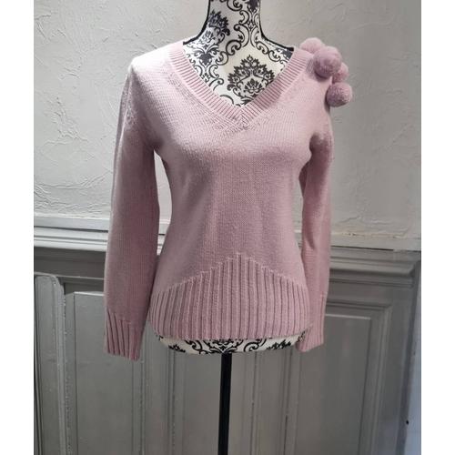 Pull Rose Laine Col V Pompon Tara Jarmon Taille 40