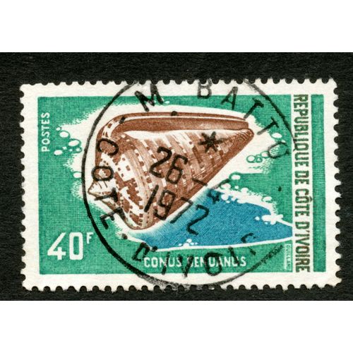 Timbre Oblitéré République De Cote D'ivoire, Conus Genuanus, Postes, 40 F,