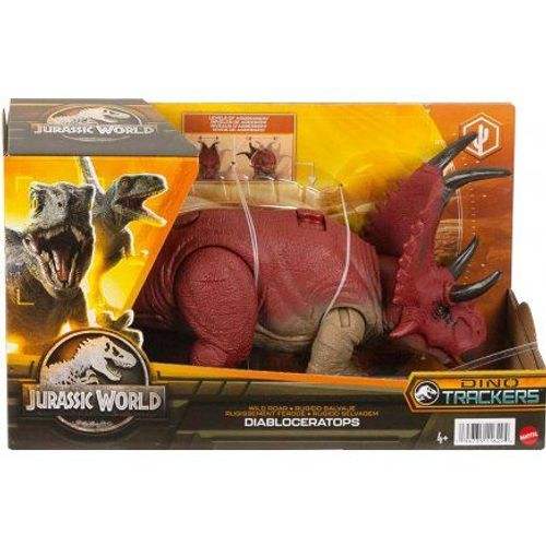 Dinosaure Diabloceratops 26 Cm - Articulé Et Sonore - Jurassic World - Dino Trackers - Set Animaux Préhistorique + 1 Carte Tigre