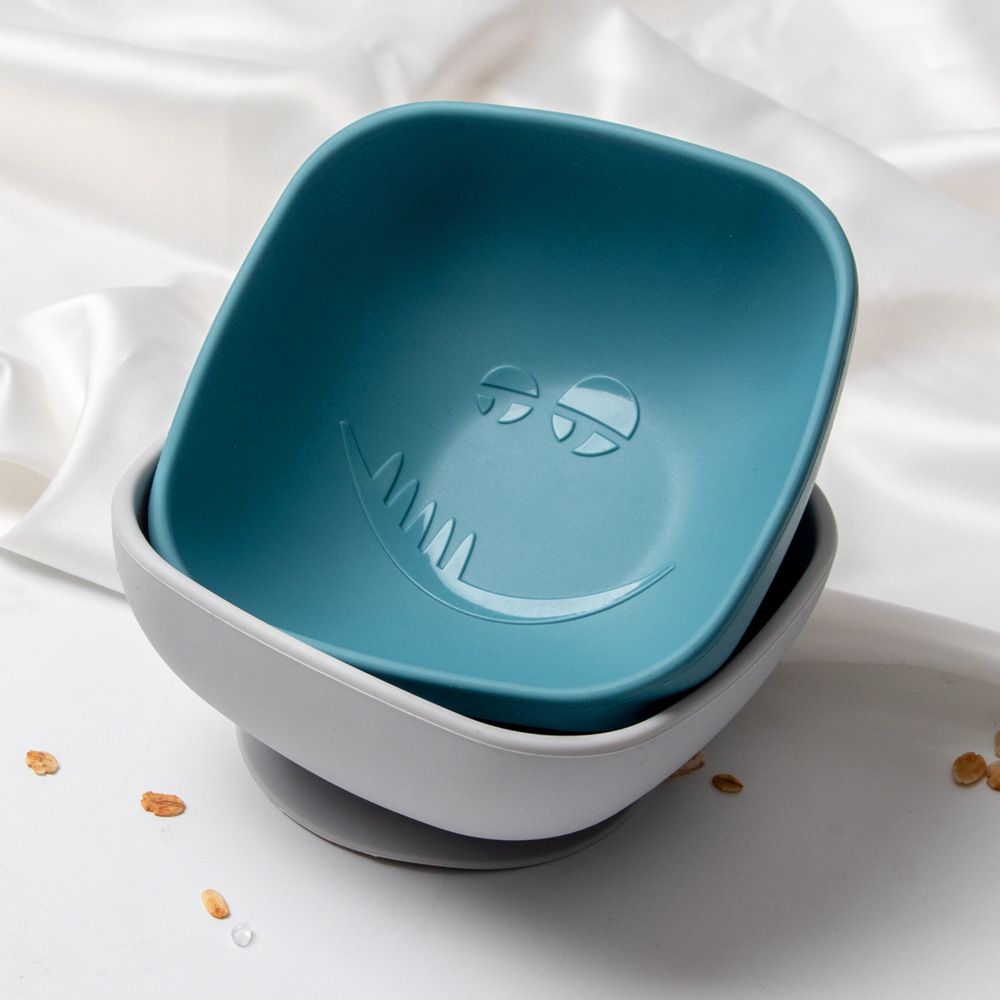 2pcs Bebe Bol,Bébé Enfant Vaisselle Avec Ventouse En Silicone,Vaisselle Bébé Anti Renversement, Sans Bpa,Monstre - Gris, Bleu