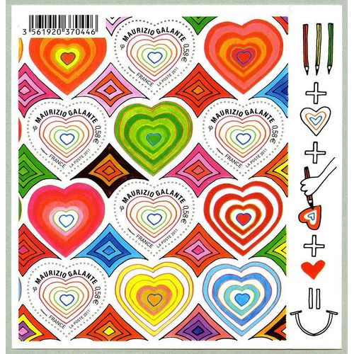 France 2011, Très Beau Bloc Feuillet Neuf** Luxe Yvert 131, Pour La Saint Valentin, Le Coeur Par Maurizio Galante, 5 Timbres Yvert 4528, "Colorie Moi !"
